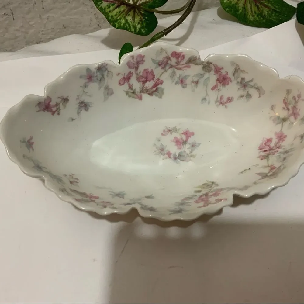 Antique Haviland Limoges Double Scalloped Edge Tray small Pink Flowers 8x4.5” B1